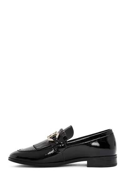 Derimod Black Patent Leather Women's Loafer - Buckle Detailed, Masculine 24Wfd 200616