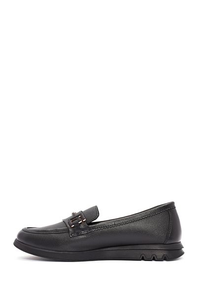 Derimod Women's Black Buckle Detailed Leather Comfort Loafer 24Wfd 153318