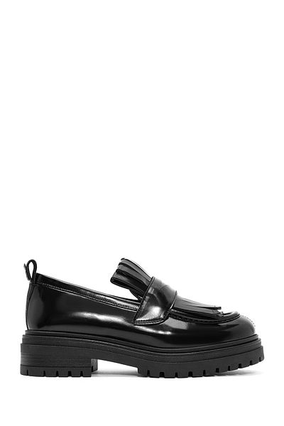 Derimod Acbc X Derimod Women's Black Thick Soled Masculine Loafer 24Wfd 435522