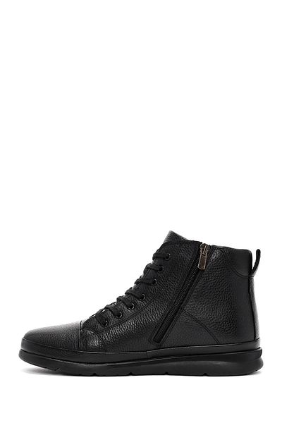 Derimod Black Leather High Top Zipper Men's Sneakers - 24Wfd6741Ft