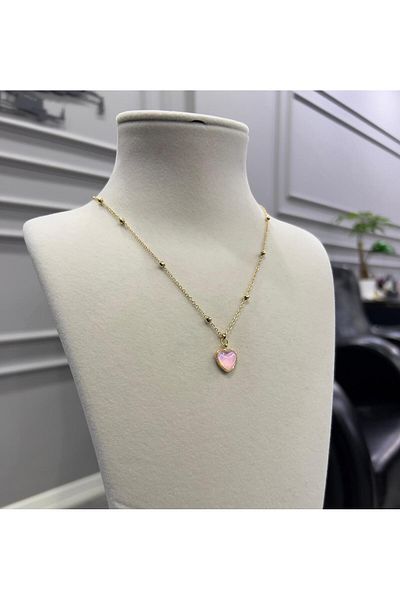 Store Lacquer Coated Steel Chain Pink Heart Necklace