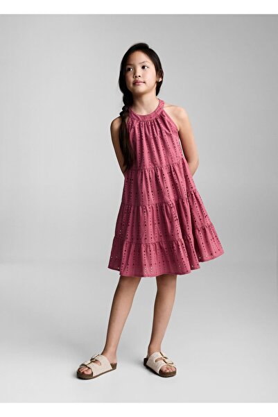 MANGO Kids İşlemeli halter yaka elbise