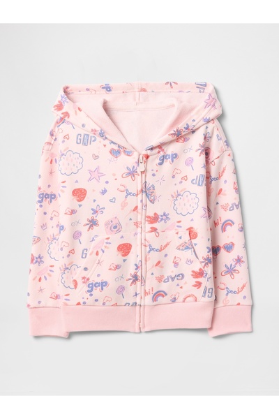 GAP Kız Bebek Pembe Gap Logo Fermuarlı Kapüşonlu Sweatshirt