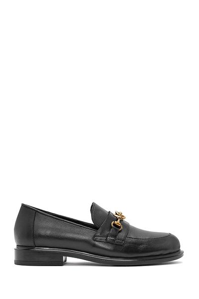 Derimod Women's Black Buckle Detailed Leather Masculine Loafer 24Wfd 184218