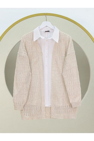 Modamorfo Openwork Patterned Spring Cardigan - Stone