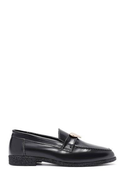 Derimod Women's Black Accessory Detailed Leather Masculine Loafer 24Wfd 210222