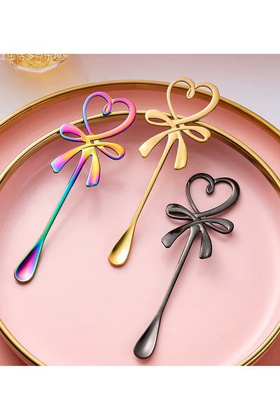 LOVYCO Black Heart Shaped Mini Coffee, Tea Presentation Spoon, Mini Heart Love Spoon 2 Pieces