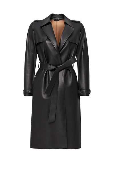Derimod Los Angeles Women's Black Jacket Collar Leather Top Coat