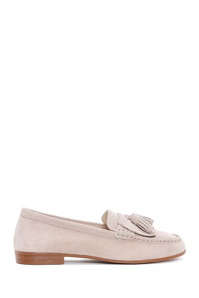 Derimod Women's Beige Suede Leather Masculine Loafer 25Sfd 350510