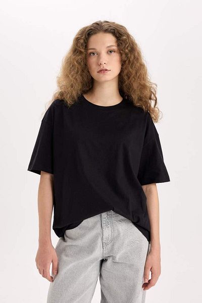 DeFacto Tricou cu mânecă scurtă, cu mânecă scurtă, cu croială largă, de sezon nou