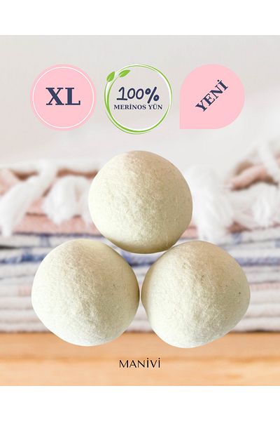 MANİVİ 100% Merino Wool Felt Laundry Drying Ball XL 3 Pieces