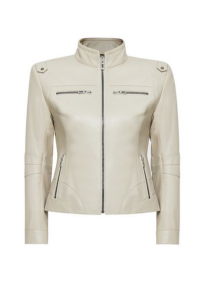 Derimod Derek Women's Beige Short Leather Jacket 24Wge5261R3
