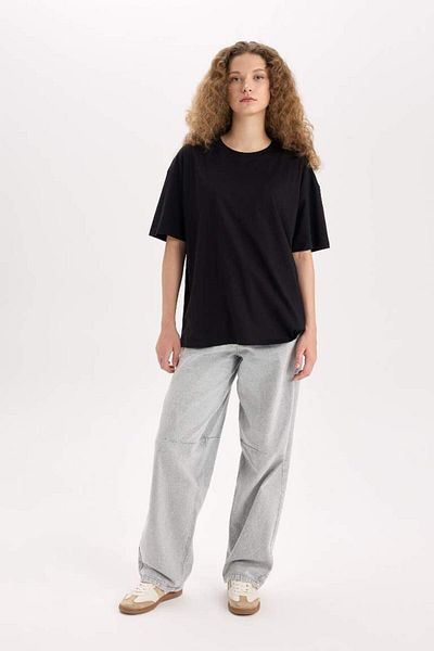 DeFacto Tricou cu mânecă scurtă, cu mânecă scurtă, cu croială largă, de sezon nou