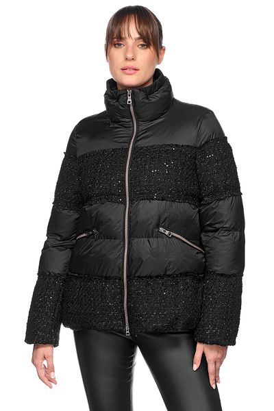 Geox معطف نسائي أسود من Manilva مزين بالترتر W4628KTC194F0284