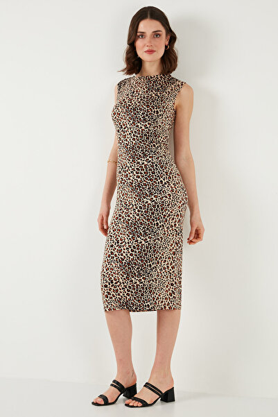 Lela Slim Fit Bisiklet Yaka Kolsuz Midi Boy Elbise ELBİSE 5866251