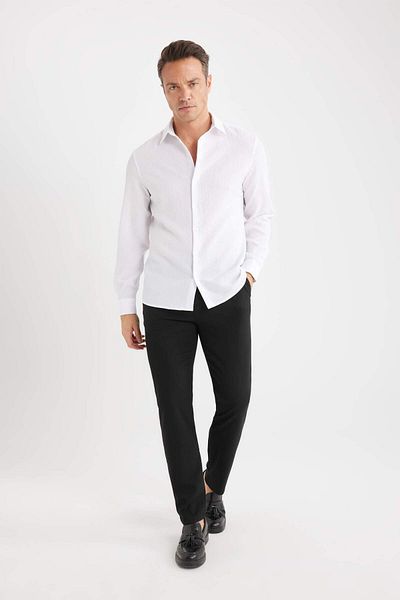 DeFacto Modern Fit Polo Collar Textured Stretch Fabric Long Sleeve Shirt D7246Ax25Sp