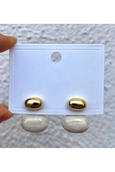 Bijou Luz Pearlescent Cream Oval Earrings