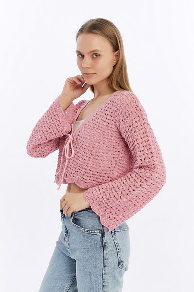 MA ananas Openwork String Tied Short Cardigan