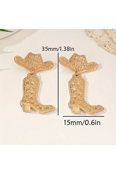 FLOWERS TAKI Batı Kovboy Çizme ve Şap Şeklinde Küpeler - Vintage Bohem Tarzı Alaşım Sallanan Kulak Takıları