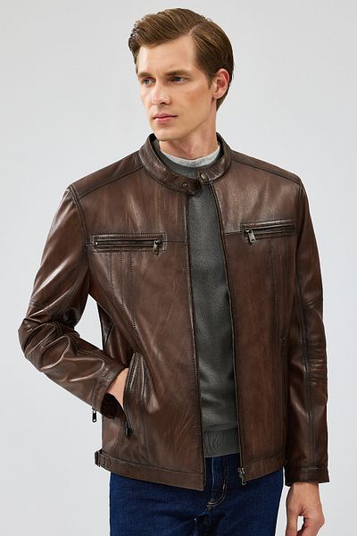Derimod Gabriel Men's Brown Regular Leather Sports Jacket 24Wge6537Nc