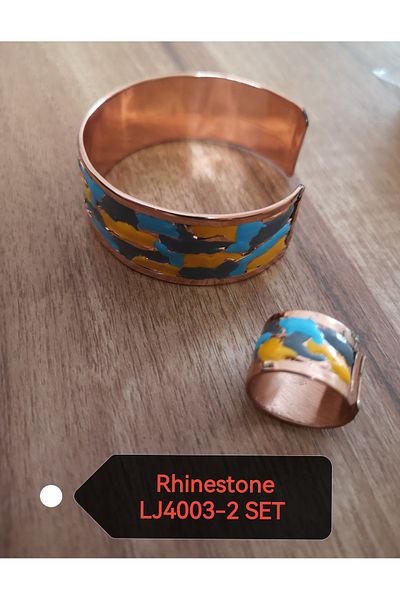 ORGANICYOU Rhinestone Collection Lj4003 Original Mined Engraved Copper Tattoo Design Bracelet+Ring Set