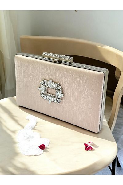 Biçanta Skin Nude Color Non-Handprint Glittery Satin Crystal Stone Γυναικεία βραδινή τσάντα για γάμο αρραβώνων