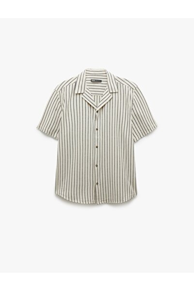 Koton Short Sleeve Regular Fit Turn-Down Collar Cotton Striped Shirt
