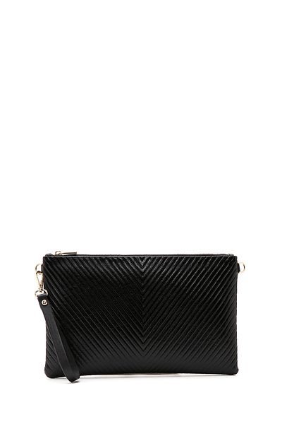 Derimod Women's Black Long Chain Strap Metallic Clutch Bag 25Sbd 220332