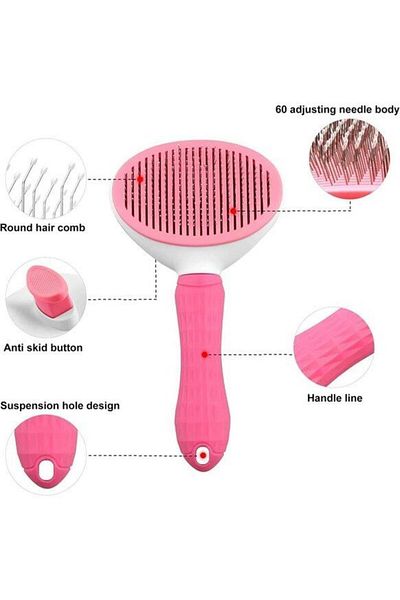 doremodam Cat / Dog Comb with Self-Cleaning Buttons Pink 10X20Cm