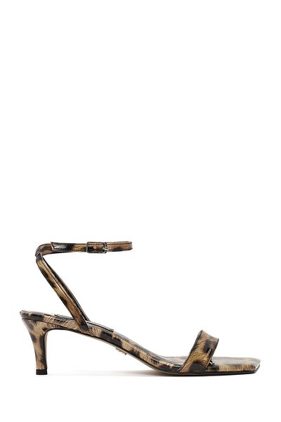 Derimod Sandale de damă, leopard, cu cataramă la gleznă, scurte, subțiri, din piele lăcuită, 25SFE 390516