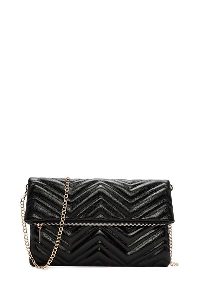 Derimod Women's Black Long Chain Strap Quilted Clutch Bag 25Sbd2209Kp