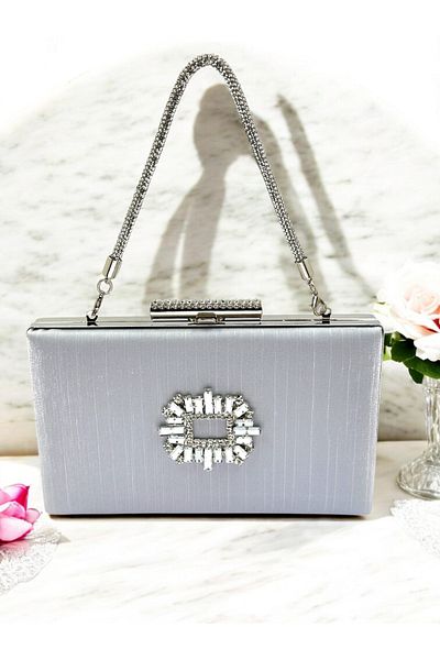 Biçanta Argintiu Gri Culoare Piatra Amprenta de mana Maner Argintiu Cristal Satinat Piatra Geanta Rochie De Seara Femei Logodna Nunta