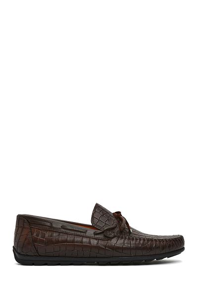 Derimod Men's Brown Crocodile Pattern Leather Casual Loafer 25Sfd7544E3