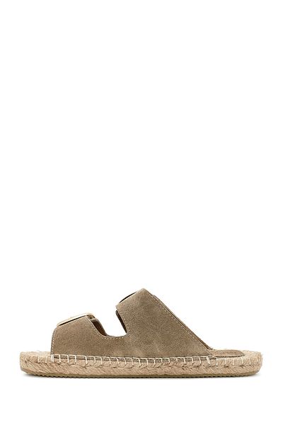 Derimod Women's Tan Buckle Suede Leather Espadrille Slippers 25Sfd 205010
