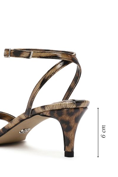 Derimod Sandale de damă, leopard, cu cataramă la gleznă, scurte, subțiri, din piele lăcuită, 25SFE 390516