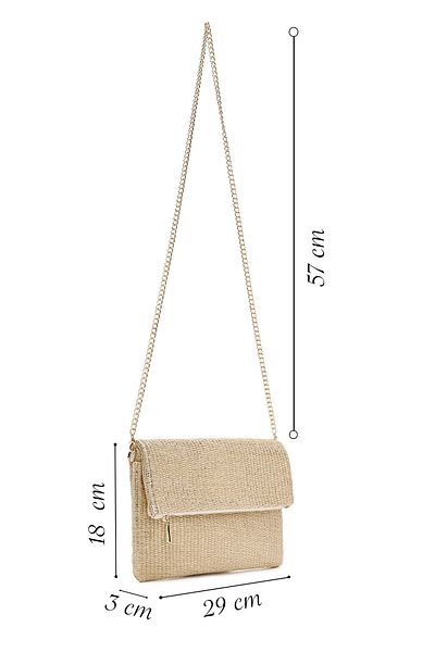 Derimod Women's Beige Long Chain Strap Straw Portfolio Bag 25Sbd2211M7