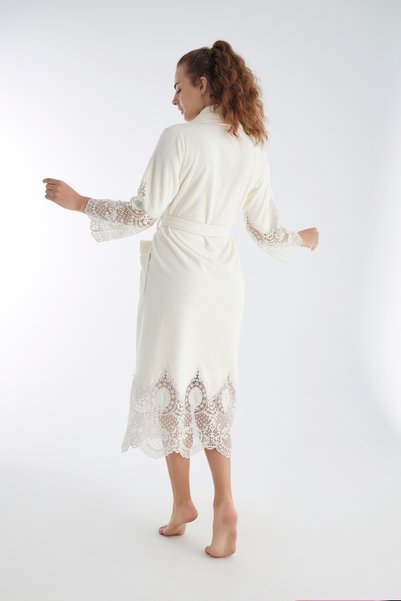 Nuşa Satin Bias Lace Bamboo Cotton Bathrobe