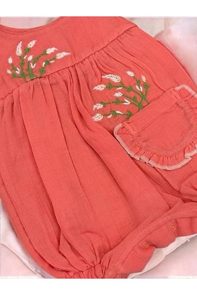 ALTINTAŞ BABY Lavender Embroidered Wide Strap Baby Girl Muslin Shorts Jumpsuit