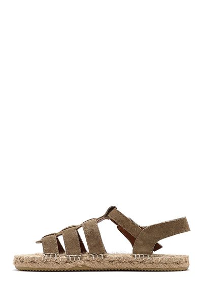Derimod Women's Mink Buckle Suede Leather Espadrille Sandals 25Sfd 206410