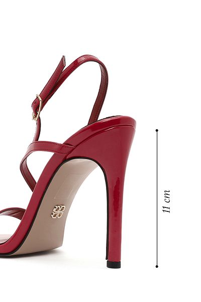 Derimod Women's Red Ankle Buckle High Thin Heeled Patent Leather Sandals 25Sfe 391216