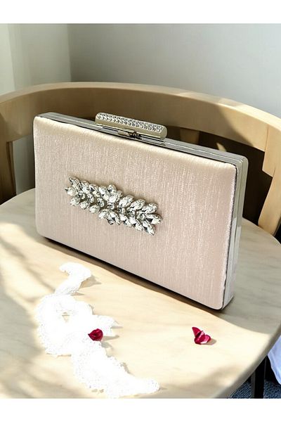 Biçanta Skin Nude Color Non-Handprint Glittery Satin Crystal Stone Γυναικεία βραδινή τσάντα για γάμο αρραβώνων