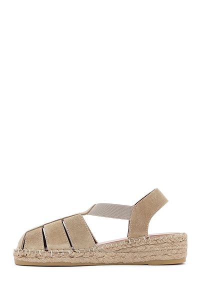 Derimod Women's Beige Suede Genuine Leather Espadrille Sandals 25Sfd205210