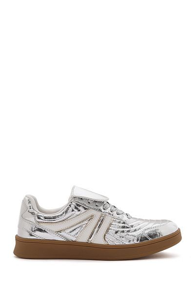 Derimod Tenis de damă argintiu cu șireturi metalice 25SFD 430632