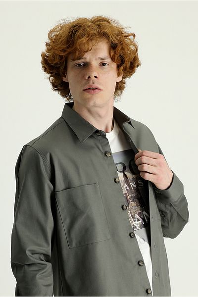 Kiğılı Oversize Cotton Shirt - Long Sleeve and Pocket
