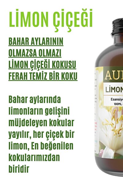 AURAN Limon Çiçeği Saf Esansiyel Uçucu Yağ Buhurdanlık Yağı Difüzör Esansı Aromaterapi Ortam Koku 100ml
