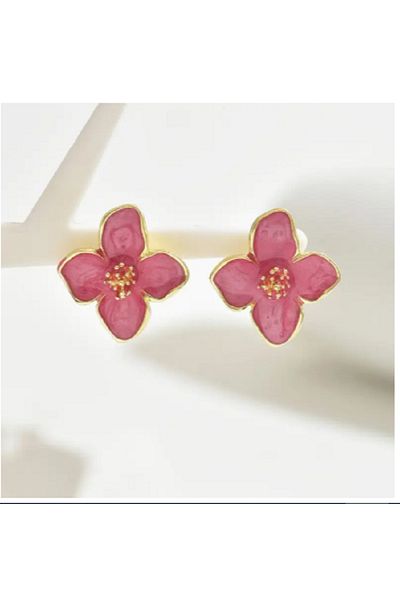 TChic Pink Flower Shaped Steel Earrings