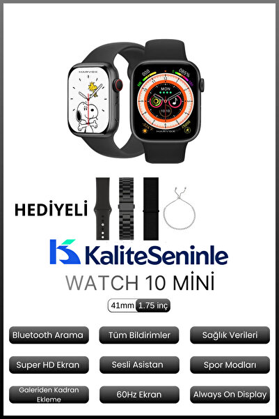 KALİTESENİNLE Watch 10 Mini Akıllı Saat  3 Kordon ve Bileklik Hediyeli Tüm Te...