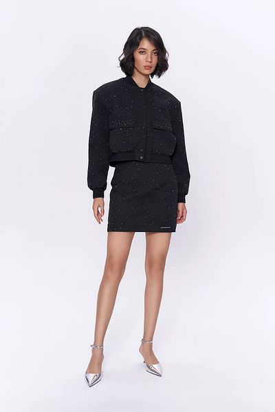 Quzu Black Mini Skirt - Shiny Stone Detail