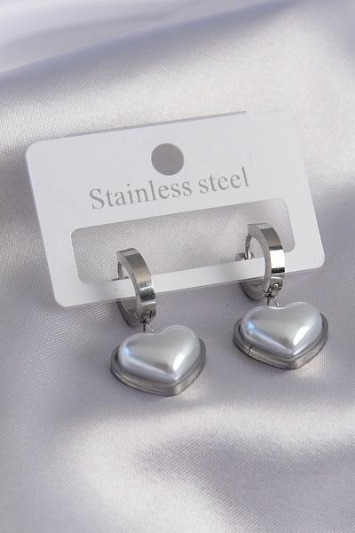 TakıDolabı 316L Steel Silver Color Heart Model Women's Earrings