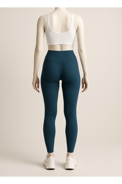 Elvellon Yüksek Bel Kadın Petrol Mavisi Tayt - Kalın Kumaş, Toparlayıcı Ve Rahat | Spor & Günlük Kullanım